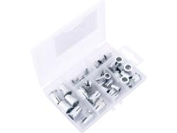 szegecsanya klt. 40 db, M3-M8, POP-NUT, horganyzott acél, kerek, nyitott, lapos peremű, rovátkolt FORTUM