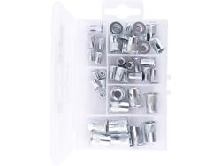 szegecsanya klt. 40 db, M3-M8, POP-NUT, horganyzott acél, kerek, nyitott, lapos peremű, rovátkolt FORTUM