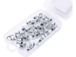 szegecsanya klt. 50 db, M3, POP-NUT, horganyzott acél, kerek, nyitott, lapos peremű, rovátkolt FORTUM