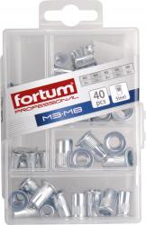 szegecsanya klt. 40 db, M3-M8, POP-NUT, horganyzott acél, kerek, nyitott, lapos perem? FORTUM