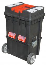 szerszámosláda  kerekes, profi er?s, m?anyag 495×350×712mm, fémcsatos, tálcával, fekete, lakatolható