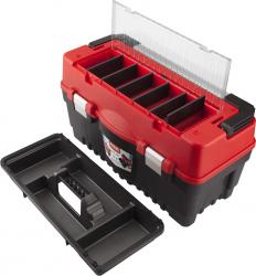 szerszámosláda, m?anyag 595×289×328mm, fémcsatos, tálcával, lakatolható, ALU nyél