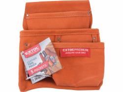 szerszámtáska ácsoknak, bőr, övre fűzhető; 5 zsebbel