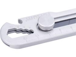 tapétavágó kés, rozsdamentes acél fémház, 5 funkciós, tripla vágóéllel; 18mm, csavaros rögzítés, FORTUM