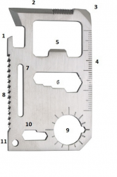 túlél? kártya, 11 funkciós, tokkal; 6,9×4,5×0,2cm, inox