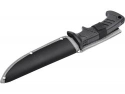 vadász- és túrakés, 3CR13 rozsdamentes acél penge, m?anyag nyél, nylon tok, teljes/penge hossz: 270mm/145mm