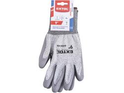 vágásbiztos kötött kesztyű, méret 9", poliuretánba mártott tenyér és újhegy, gumírozott mandzsetta