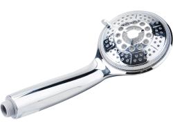 zuhanyfej ; LED, vízhőmérséklettől függően színváltó, elem nélkül működik, 5 funkciós, 100mm, fényes